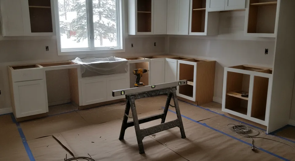 Kitchen renovation in progress in a Guelph home with new cabinets and countertop